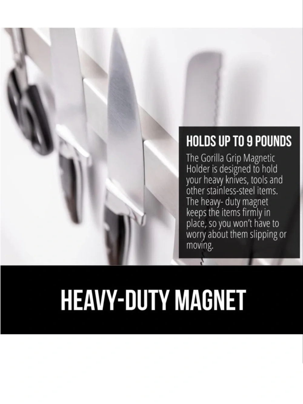 NEW GORILLA GRIP 304 Stainless Steel Magnetic Knife Holder for Wall, 14 in